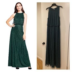 Adrianna Papell Women's Art Deco Beaded Blouson Dress with Halter Neckline